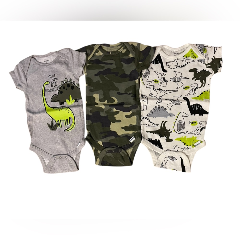 Gerber Onesies 3-Pack‎ NWOT Baby Bodysuits Dinosaur Camo 3-6 Months